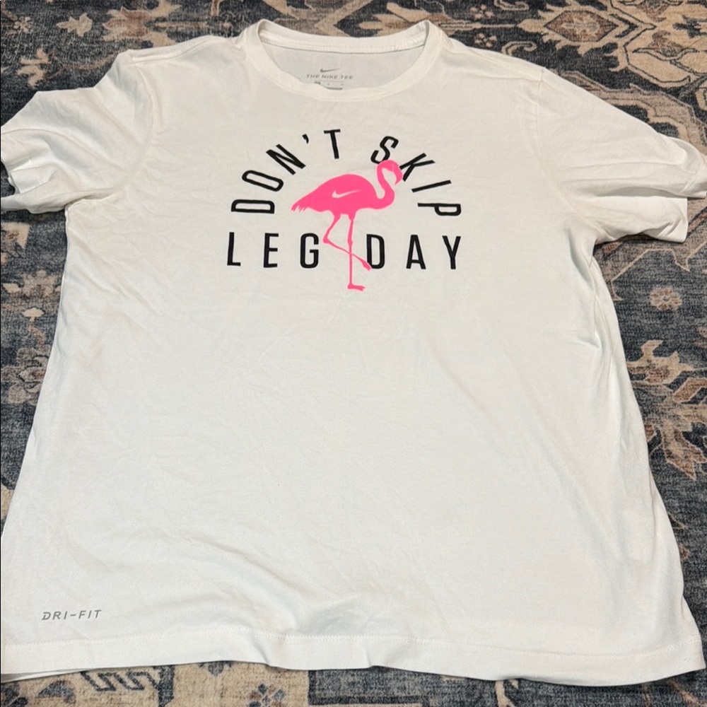 Don't Skip Leg Day Graphic Tee - White with Pink Flamingo